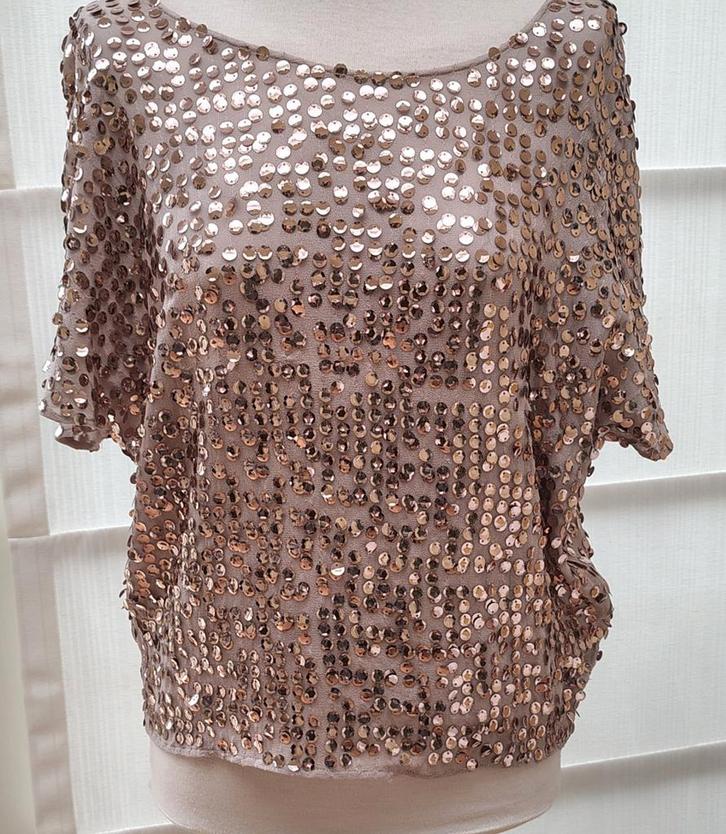 EsQualo Exclusive Top met pailletten/lovertjes, Kleding | Dames, Tops, Zo goed als nieuw, Maat 36 (S), Zonder mouw, Ophalen of Verzenden