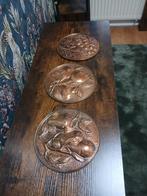 3 roodkoperen Wandbordjes - Doorsnede 19 cm, Ophalen of Verzenden, Koper