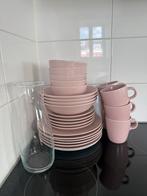 Roze Servies + Glazen Kan, Ophalen, Gebruikt, Keramiek, Effen