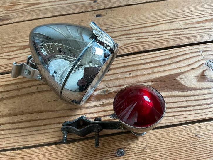 oldtimer fiets koplamp en achterlicht, Fietsen en Brommers, Fietsonderdelen, Gebruikt, Oldtimer, Ophalen of Verzenden