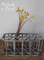 Oude Franse brocante mat zinken flessenkrat *Pronck & Praal*, Ophalen of Verzenden