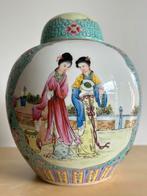 Puntgave grote Chinese famille rose gemberpot pot ladies, Verzenden