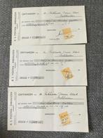 3 kwitanties met belastingzegel, Ophalen of Verzenden, Na 1940, Gestempeld