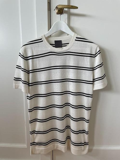 Gebreid T-shirt, zijde/katoen, Wit gestreept, H&M, Heren, S, Kleding | Heren, Truien en Vesten, Gedragen, Maat 46 (S) of kleiner