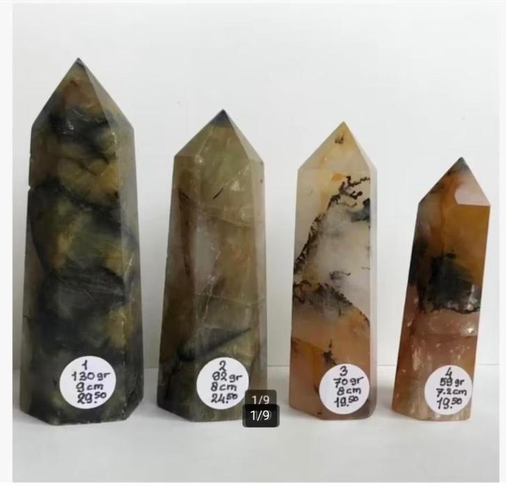 Korting 4 x Dendriten Girasol Opaal Punt, info Maat Gewicht, Sieraden, Tassen en Uiterlijk, Edelstenen, Nieuw, Ophalen of Verzenden