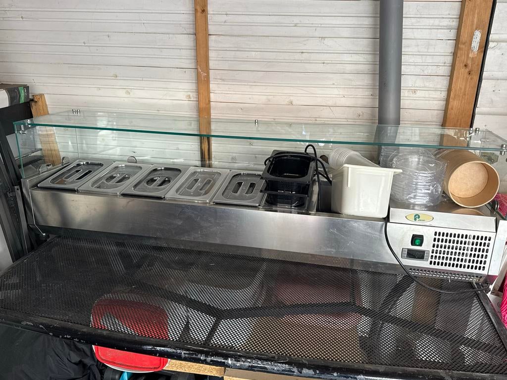 RVS Saladette/Koelvitrine met glazen opbouw, Ophalen of Verzenden, Gebruikt, Koelen en Vriezen