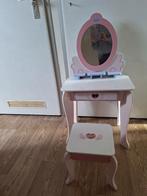 Roze houten kaptafel met spiegel en krukje voor kinderen, Minder dan 50 cm, Gebruikt, Ophalen of Verzenden, Prinses, Kinderkamer, Speelgoed