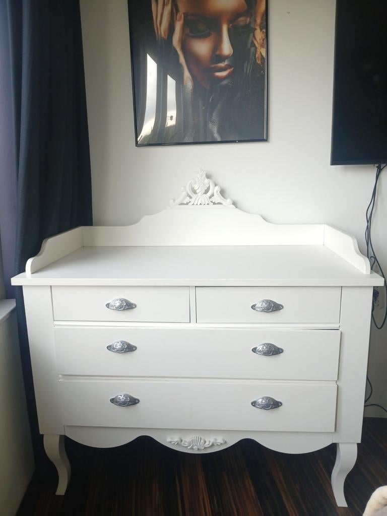 Witte commode barok stijl met lades - 1 lade reparatie nodig, Ophalen, Gebruikt, 50 tot 70 cm, 75 tot 100 cm