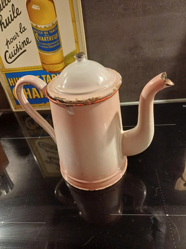Antieke Franse zacht roze emaille Koffiepot, Antiek en Kunst, Verzenden