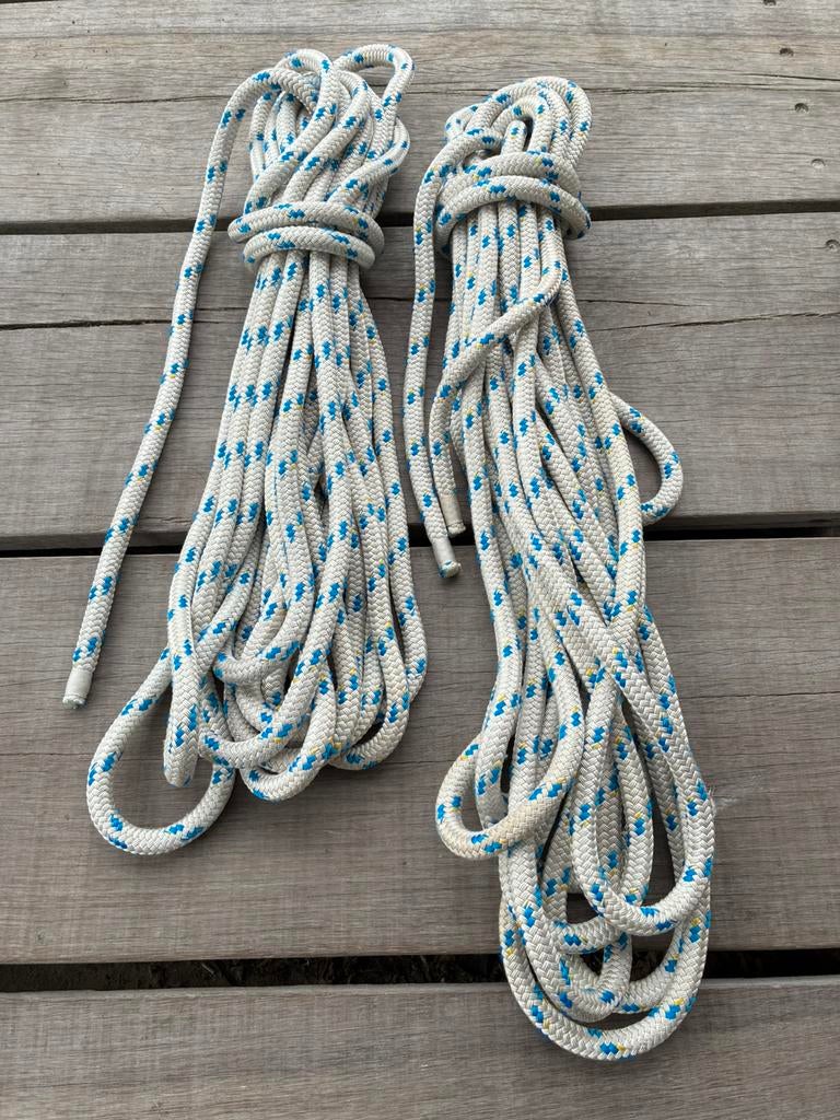 Genua / fok schoten 16 mm wit / blauw, Watersport en Boten, 6 meter of meer, Minder dan 15 m², Overige typen, Ophalen of Verzenden