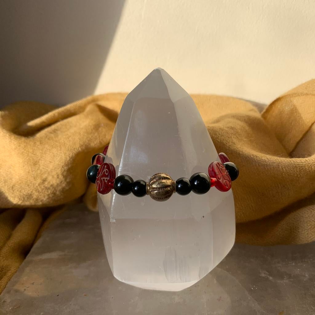 Obsidiaan trade haji beads beschermt amulet intuïtie uniek, Ophalen of Verzenden, Zo goed als nieuw, Steen of Mineraal, Met edelsteen