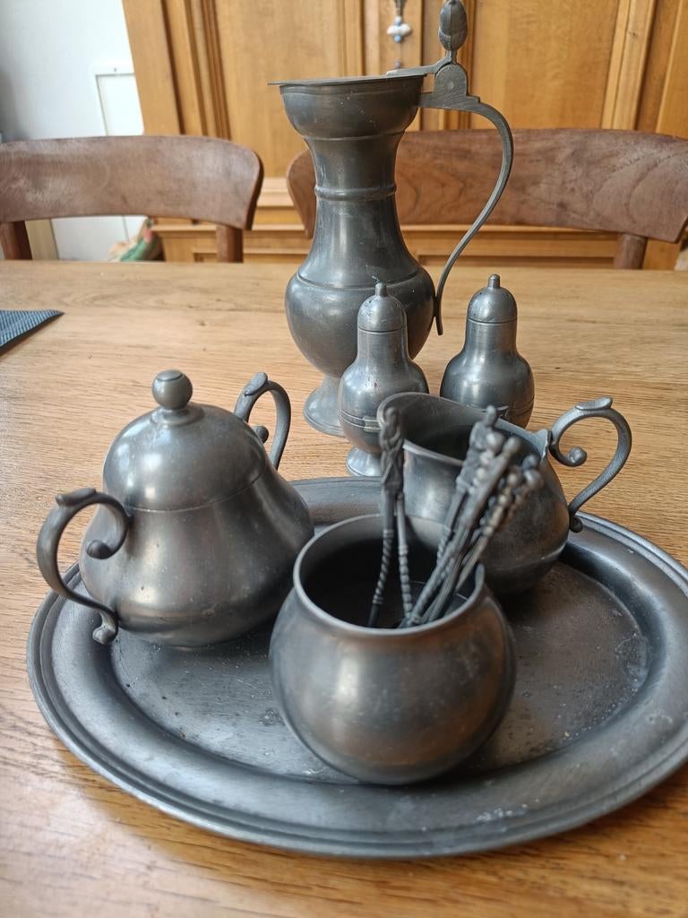 Tinnen suiker en melk kannetje etc, Antiek en Kunst, Antiek | Tin, Ophalen