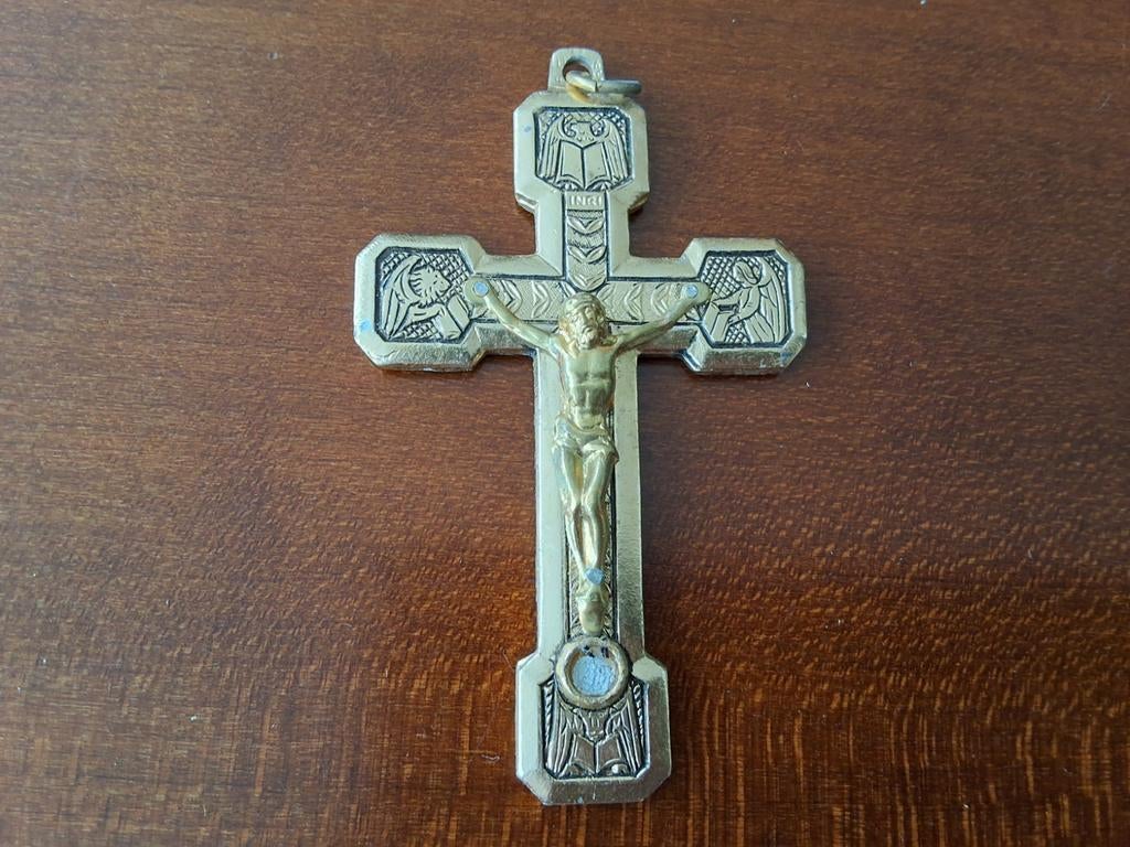 Kruisbeeld Via Crucis met reliek aarde Catacomben Rome, Antiek en Kunst, Antiek | Religie, Ophalen of Verzenden