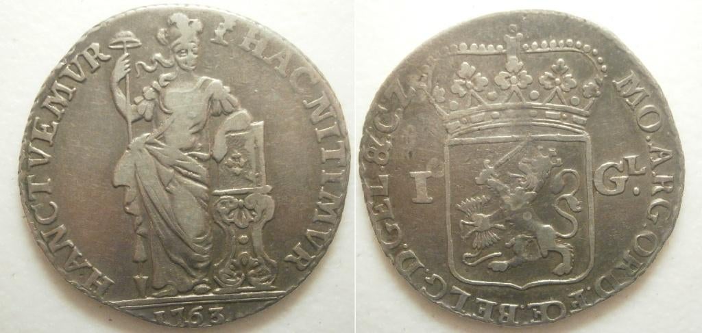 Gelderland 1 Gulden zilver 1763    , Postzegels en Munten, Munten | Nederland, 1 gulden, Vóór koninkrijk, Zilver, Ophalen of Verzenden