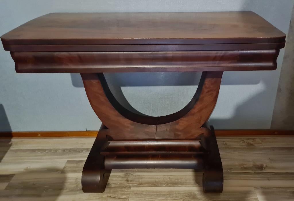 ANTIEKE AMERIKAANSE EMPIRE SPEELTAFEL GEVLAMD MAHONIE, Ophalen