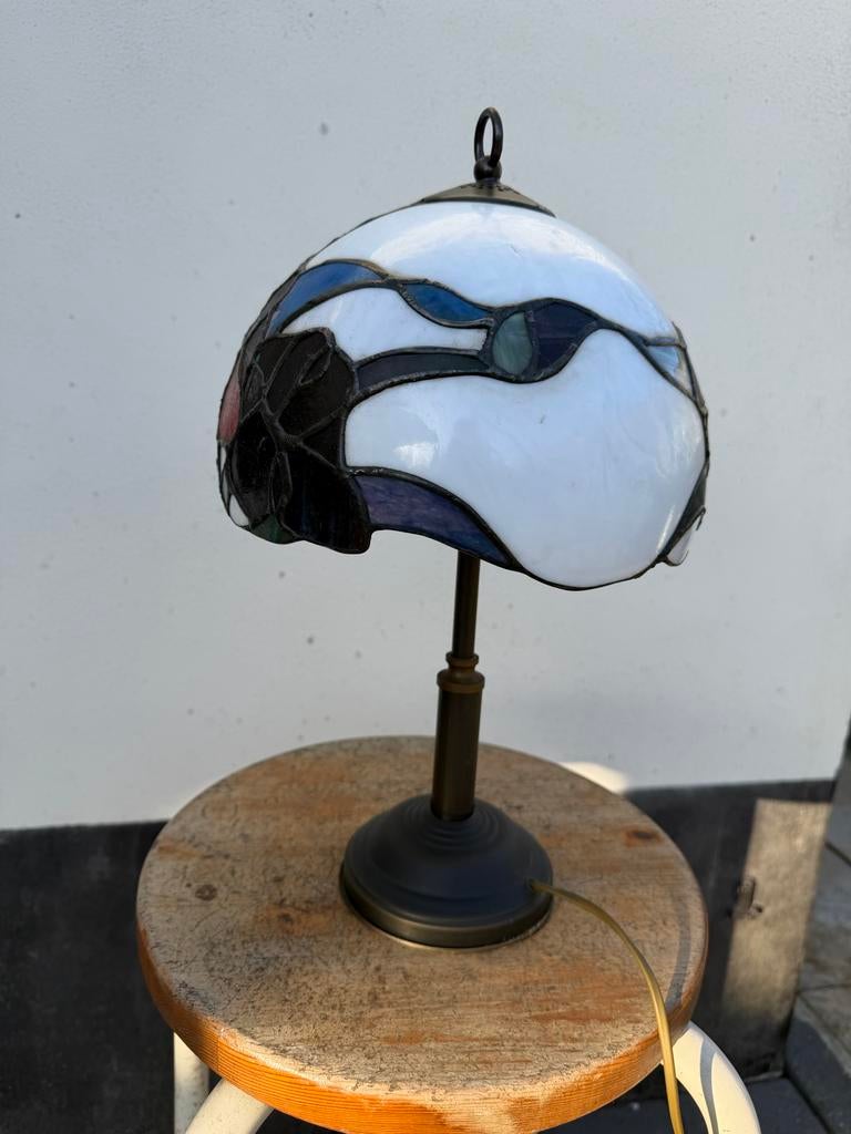 Tiffany Tafellamp Bloem - Handgemaakt Glas in Lood, Ophalen, Gebruikt, Glas, Minder dan 50 cm