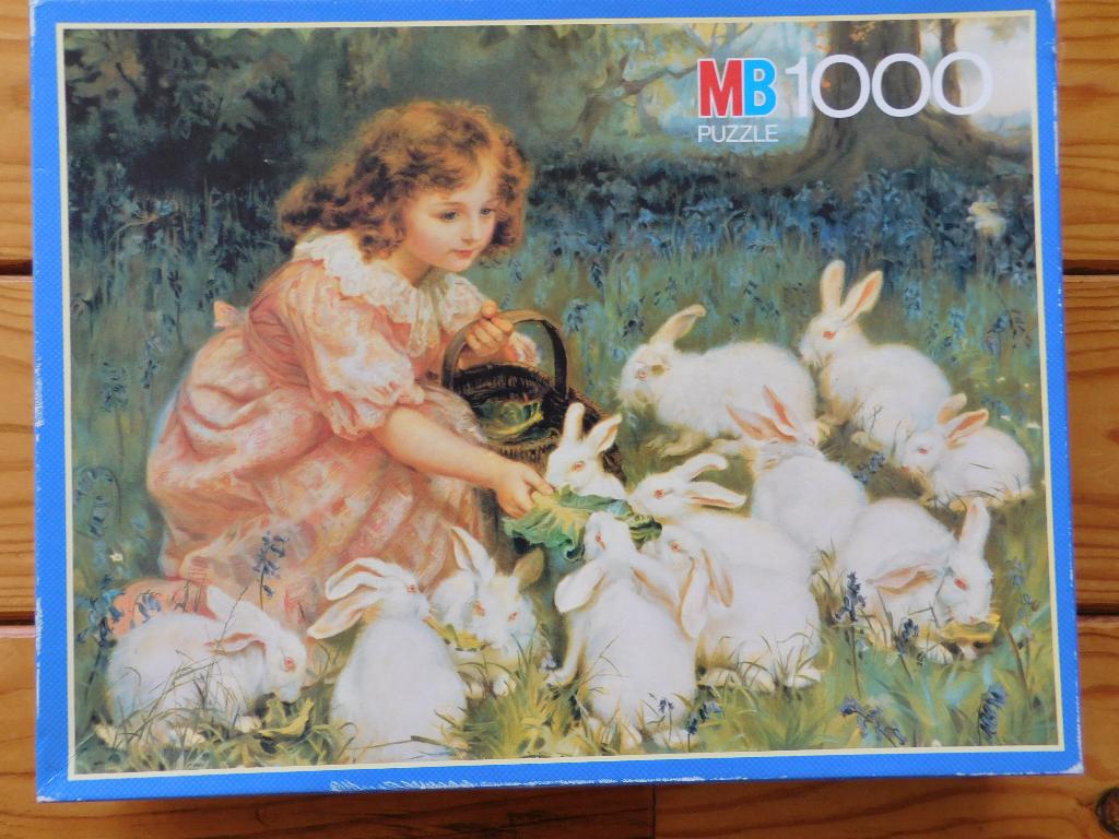 Puzzel 1000 st. Nostalgia Meisje met Konijnen MB, Ophalen of Verzenden, 500 t/m 1500 stukjes, Zo goed als nieuw, Legpuzzel