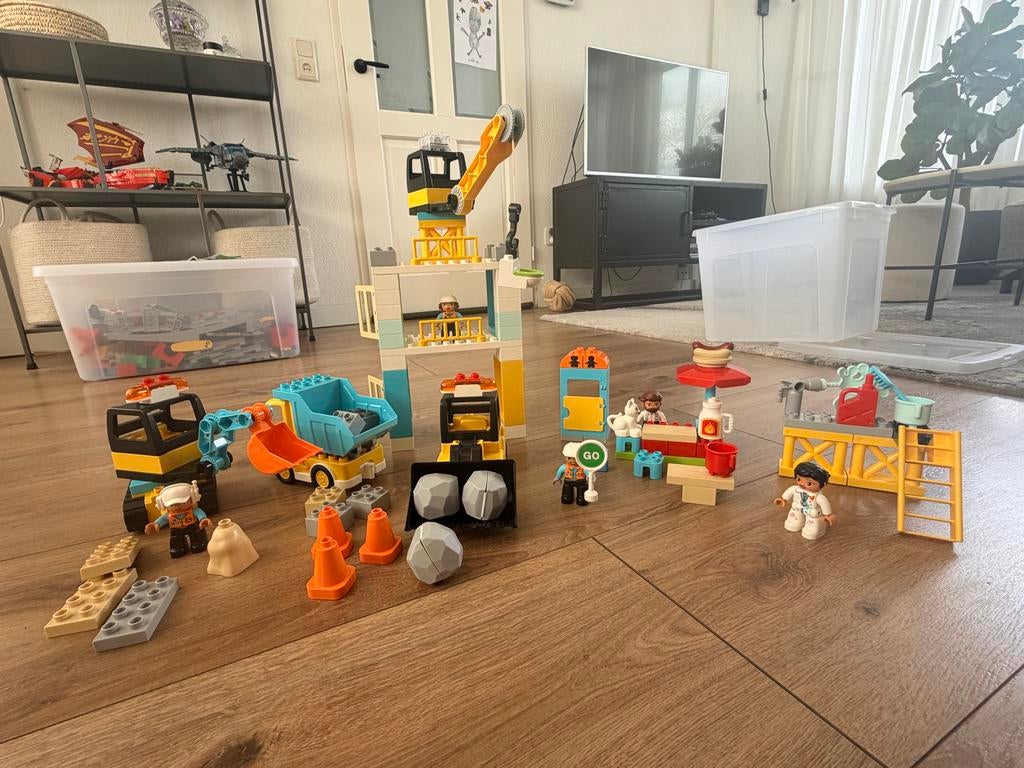 Duplo bouwplaats met voertuigen en figuren, Ophalen, Gebruikt, Complete set, Duplo