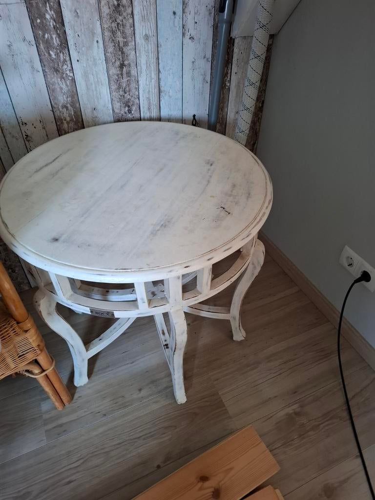 Bocx tafeltje, bijzettafeltje, wit, teakhout, Ophalen, Rond, 60 cm of meer