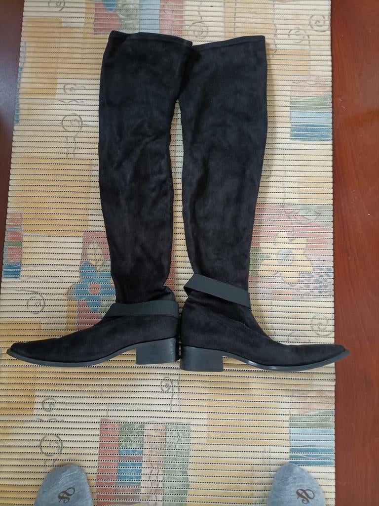 Zwarte hoge laarzen van stof, maat 41, Kleding | Dames, Schoenen, Ophalen of Verzenden