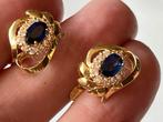 Gouden oorbellen met blauwe en witte saffier, Sieraden, Tassen en Uiterlijk, Oorbellen, Hangers, Zo goed als nieuw, Met edelsteen