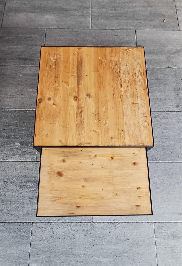 Mango hout salontafel set, Ophalen, 50 tot 100 cm, Vierkant, Zo goed als nieuw