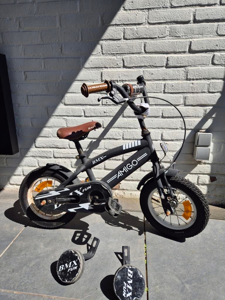 Amigo BMX Fun Kinderfiets 12 inch met zijwieltjes, Fietsen en Brommers, Ophalen, Zijwieltjes, Gebruikt, Velgrem