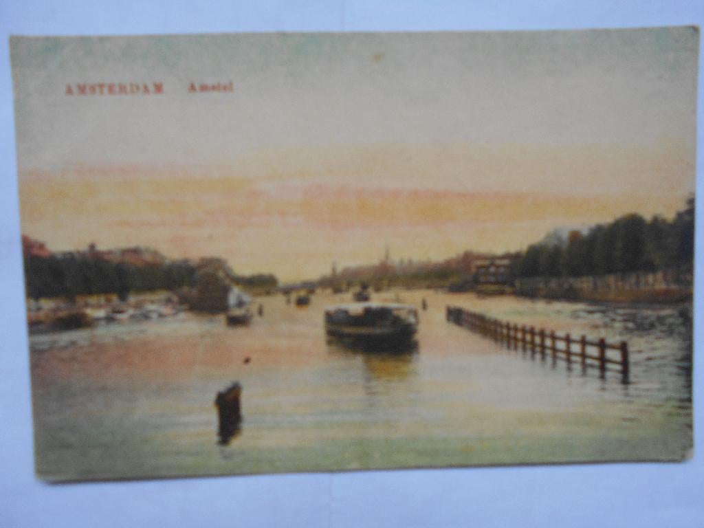 Amsterdam de Amstel rond 1910 met avondrood de Amstel, Ophalen of Verzenden, Voor 1920, Ongelopen, Noord-Holland