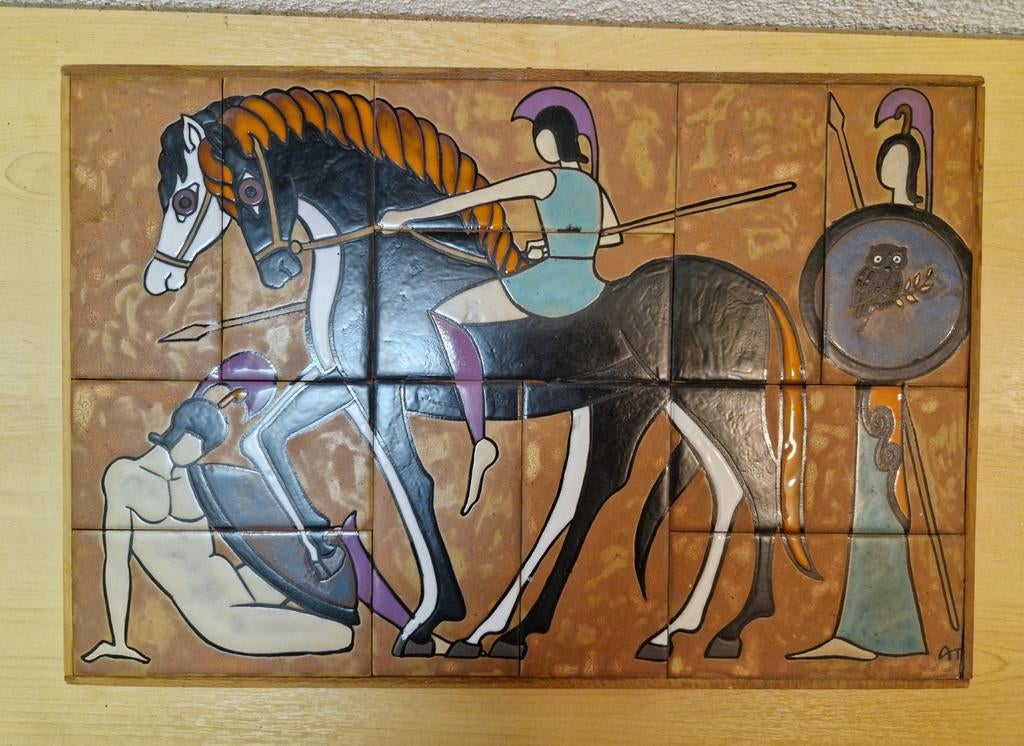 Tegeltableau met paard en ruiter, Griekenland, Ophalen of Verzenden