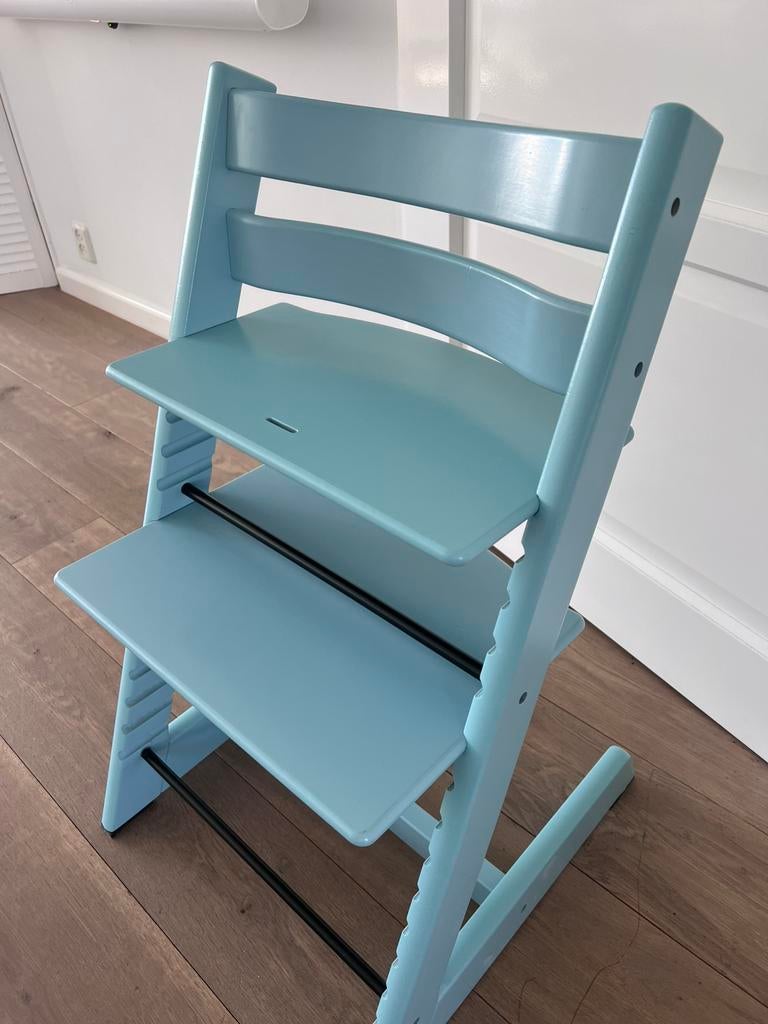 Stokke tripp trapp aqua blue kinderstoel, Ophalen of Verzenden, Zo goed als nieuw, Meegroeistoel