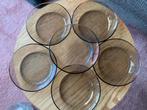 6 vintage bruin glazen schaaltjes Arcoroc France, Gebruikt, Ophalen of Verzenden, Glas, Overige stijlen