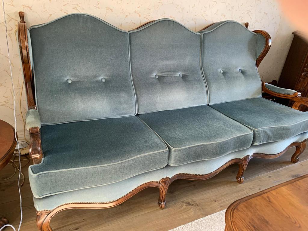 Prachtige antieke driezits bank, Driepersoons, 75 tot 100 cm, Zo goed als nieuw, Rechte bank