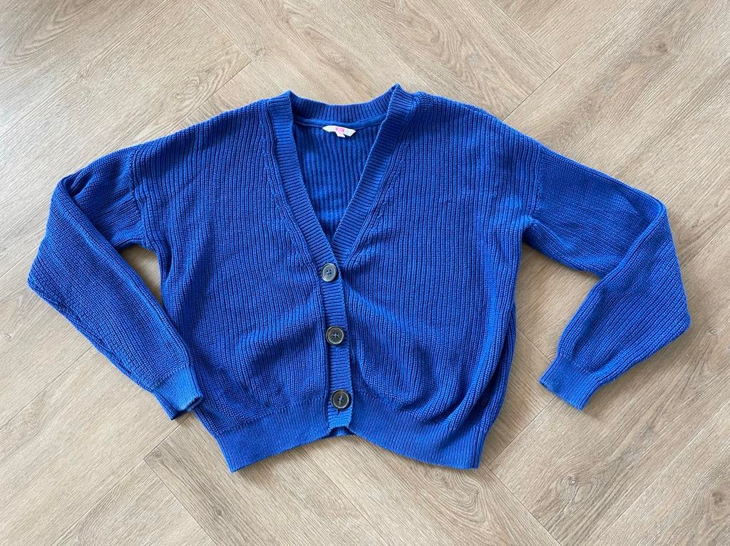 WE Blauw gebreid vest Maat 158, Kinderen en Baby's, Verzenden, Zo goed als nieuw, Meisje, Trui of Vest