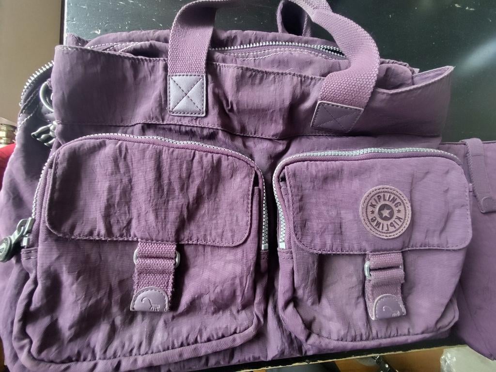 Paarse Kipling tas met aapje, 42x36cm, Ophalen of Verzenden