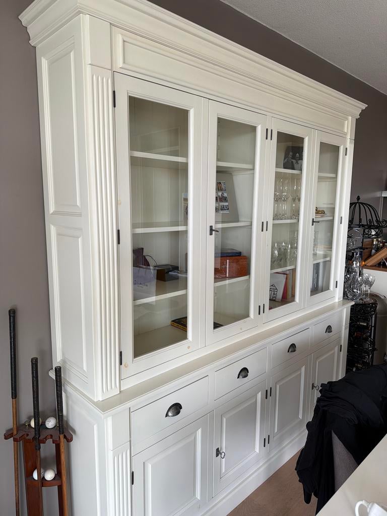 Buffetkast crème kleur 2,03m breed en 2,19m hoog, Ophalen, Gebruikt, 200 cm of meer, Grenenhout