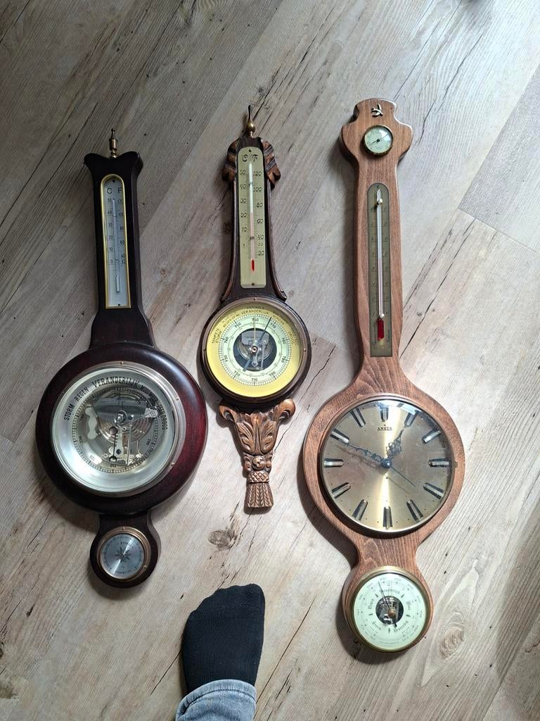 3 oude barometers, 1 met werkend uurwerk, Ophalen of Verzenden