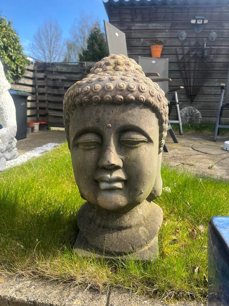 Boeddha hoofd tuinbeeld - Steen, Ophalen of Verzenden, Gebruikt
