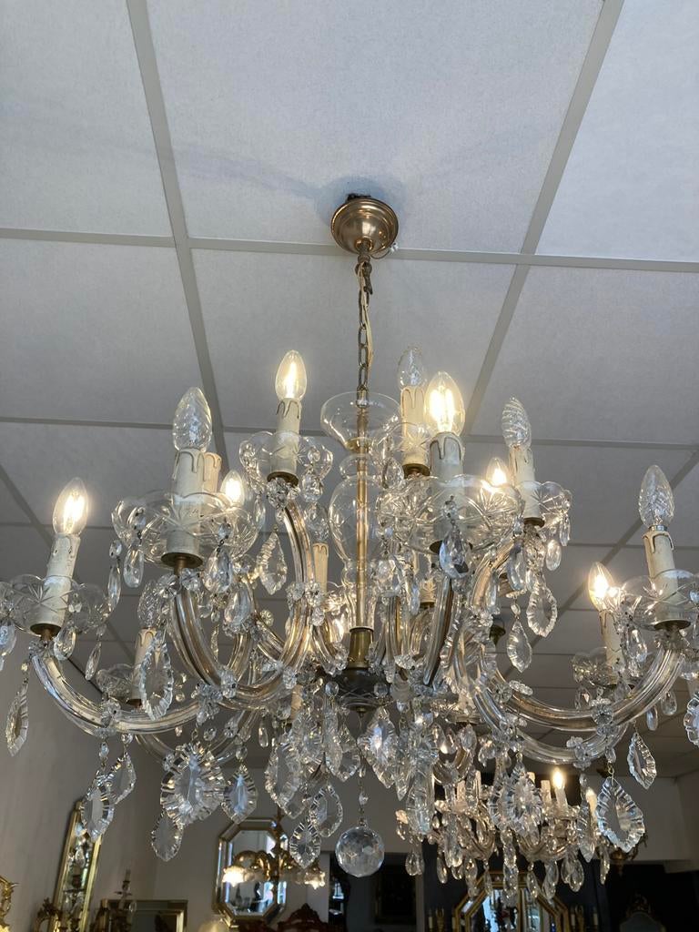 Antieke marietheresia cristal 16 lichtpunten 90 cm doorsnee, Ophalen, Belgie, Gebruikt, B