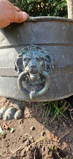 Antieke koperen plantenbak met leeuwenkoppen, Ophalen