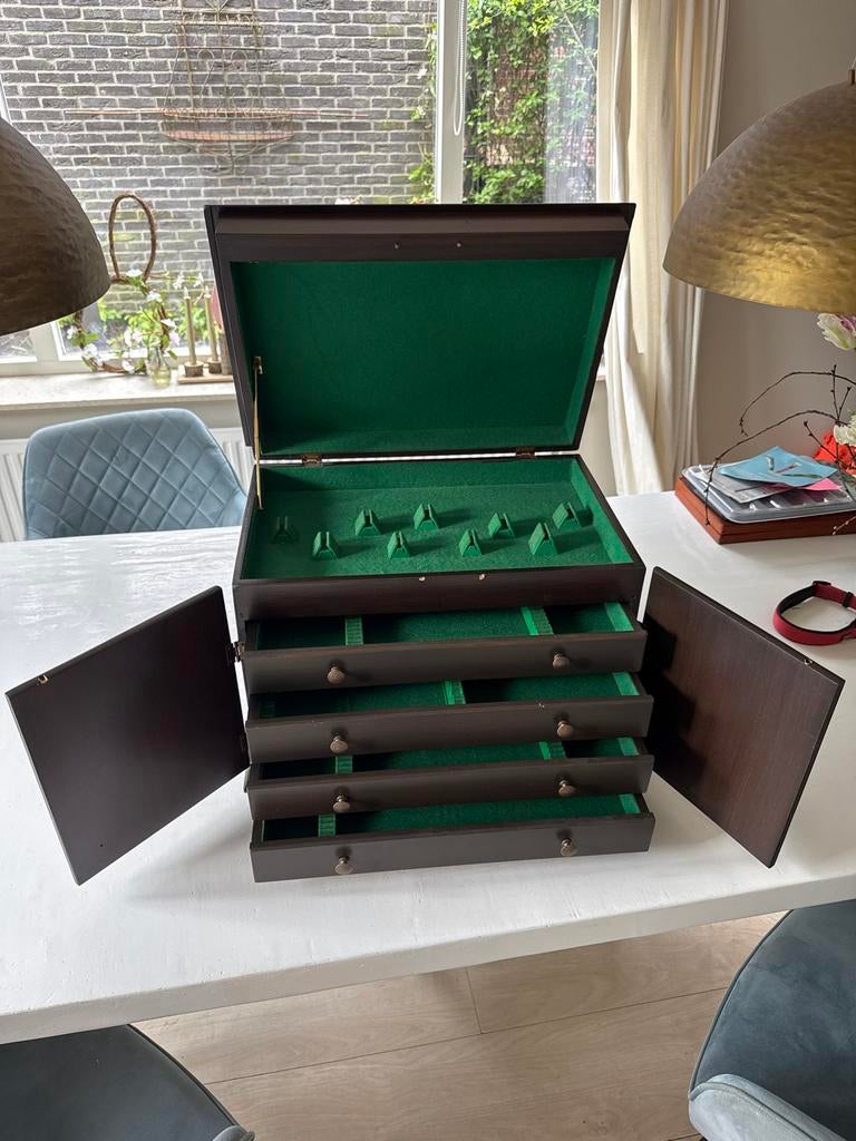 Houten cassette voor zilver bestek met 4 lades, Antiek en Kunst, Ophalen