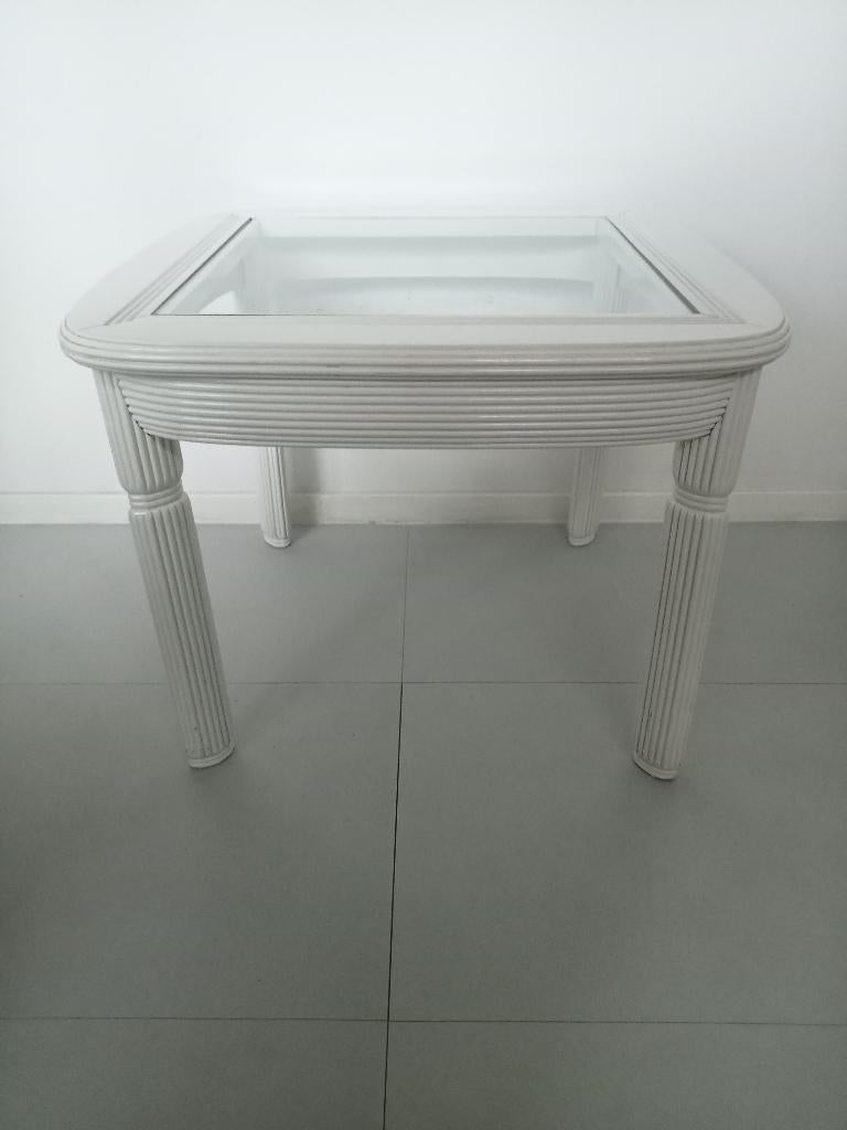 BIJZETTAFEL SALONTAFEL WIT MET GLAS 60 X 60 X 45, Ophalen, Gebruikt, 50 tot 100 cm, Vierkant