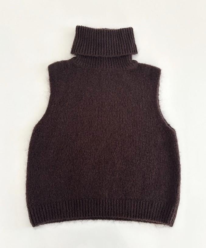 NIEUW! Mouwloze wol mix coltrui spencer bruin one size, Bruin, Verzenden, Nieuw, Onbekend