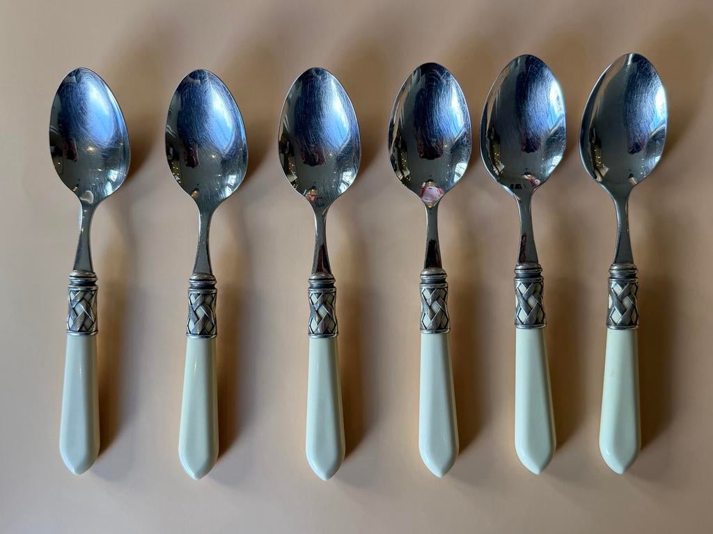 6 Bugatti Aladdin Dinerlepels - Ivoorkleurig, Huis en Inrichting, Keuken | Bestek, Gebruikt, Los bestek, Rvs of Chroom, Ophalen of Verzenden