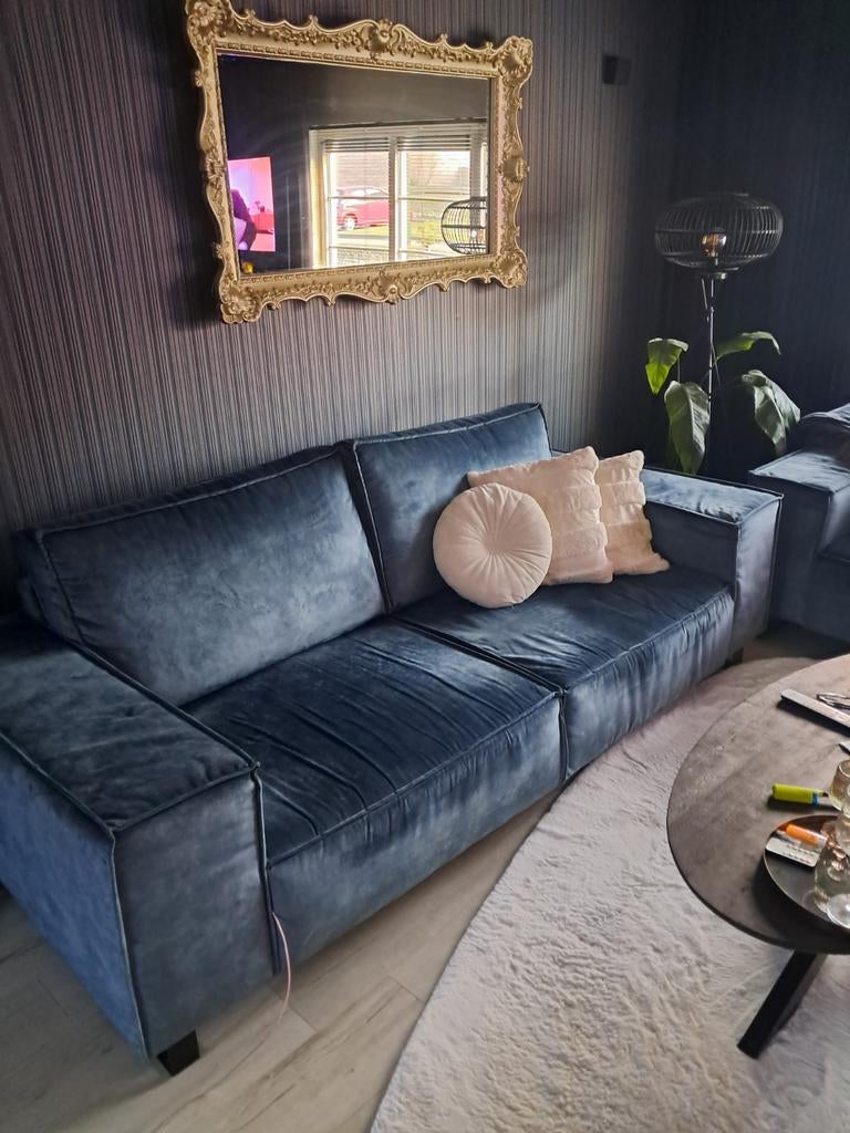 Blauwe bank en fauteuil, Ophalen of Verzenden