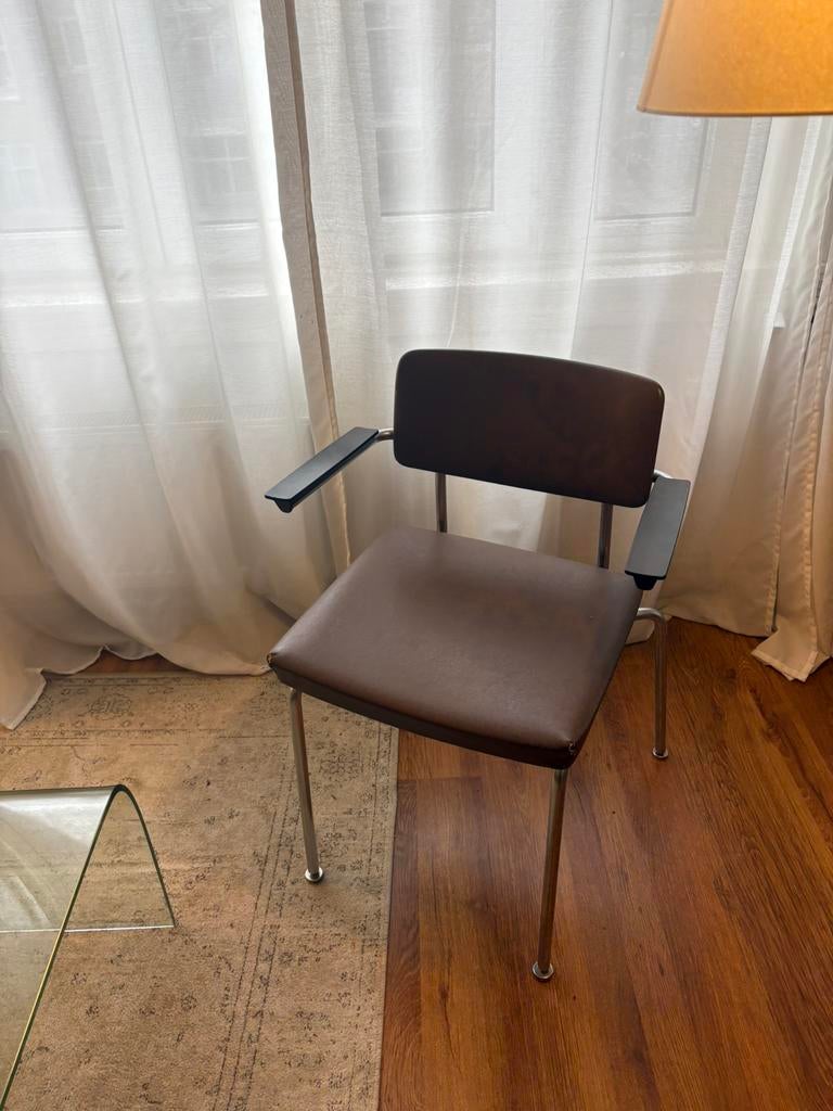 Gispen (bureau) stoel, Huis en Inrichting, Stoelen, Ophalen, Bruin, Leer, Zo goed als nieuw