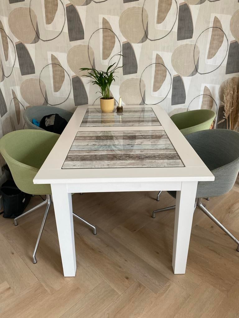 Eettafel wit met glazen blad 160x90 cm, Huis en Inrichting, Tafels | Eettafels, Ophalen, Gebruikt, 50 tot 100 cm, 150 tot 200 cm