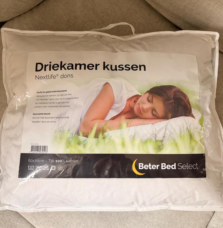 Nieuw donzen hoofdkussen, Huis en Inrichting, Woonaccessoires | Kussens, Nieuw, Wit, Rechthoekig, Ophalen