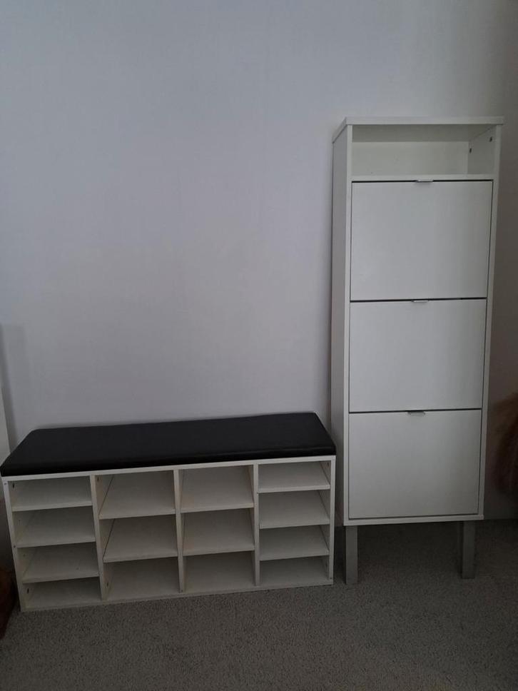 Schoenenbankje met kussen en schoenenkast, Huis en Inrichting, Kasten | Schoenenkasten, Gebruikt, Ophalen