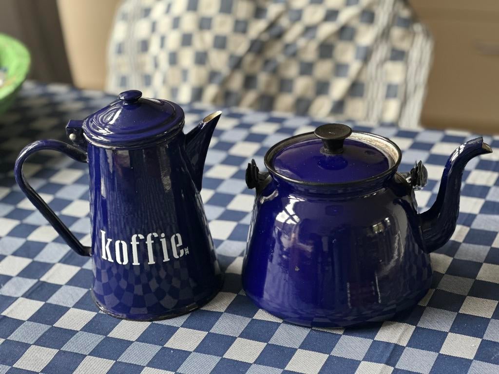 Emaille Koffie en Thee set, retro, Ophalen of Verzenden