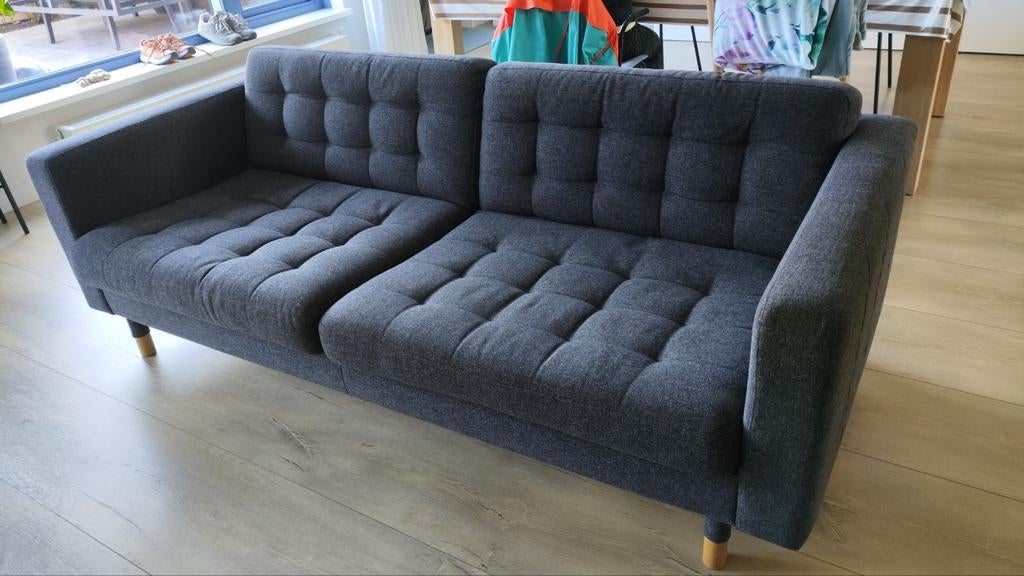 Ikea Landskrona 3-zitsbank donkergrijs met hout poten, Ophalen, Gebruikt, Driepersoons, 75 tot 100 cm